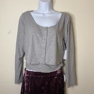 BP Grey Ribbed Crop Top Twin Set Tank & Long Sleeve Button Up NWT XL